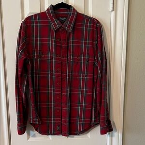 Abercrombie & Fitch Red and Gray Plaid Men's Shirt-Size L